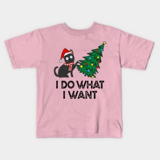 Funny Cat Christmas Tree, Cat Lover I Do What I Want Kids T-Shirt